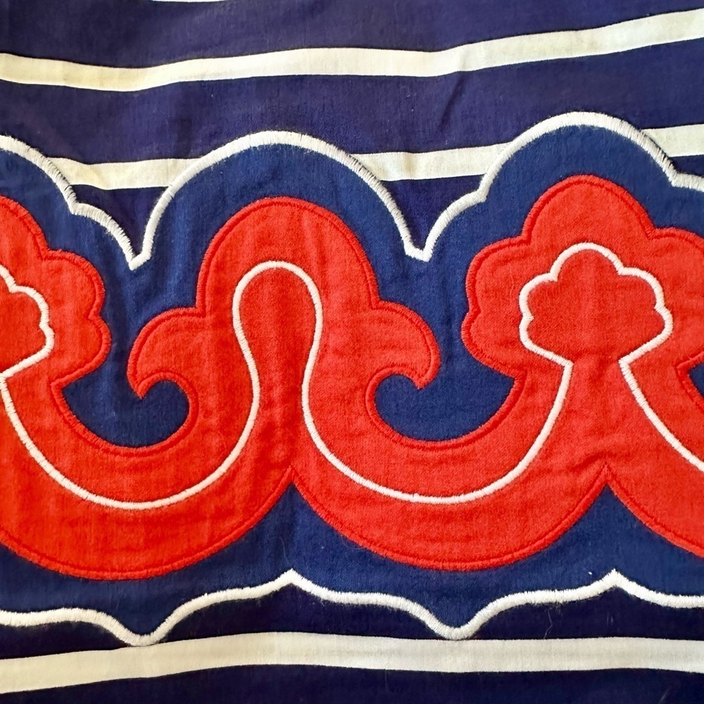 Vineyard Vines Navy Blue and White Cotton Striped Skirt with Red Trim at Bottom - Picture 7 of 7